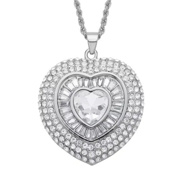 Unbranded Jewelry - Women's White Austrian Crystal Heart Pendant Silvertone up to 30" Necklace